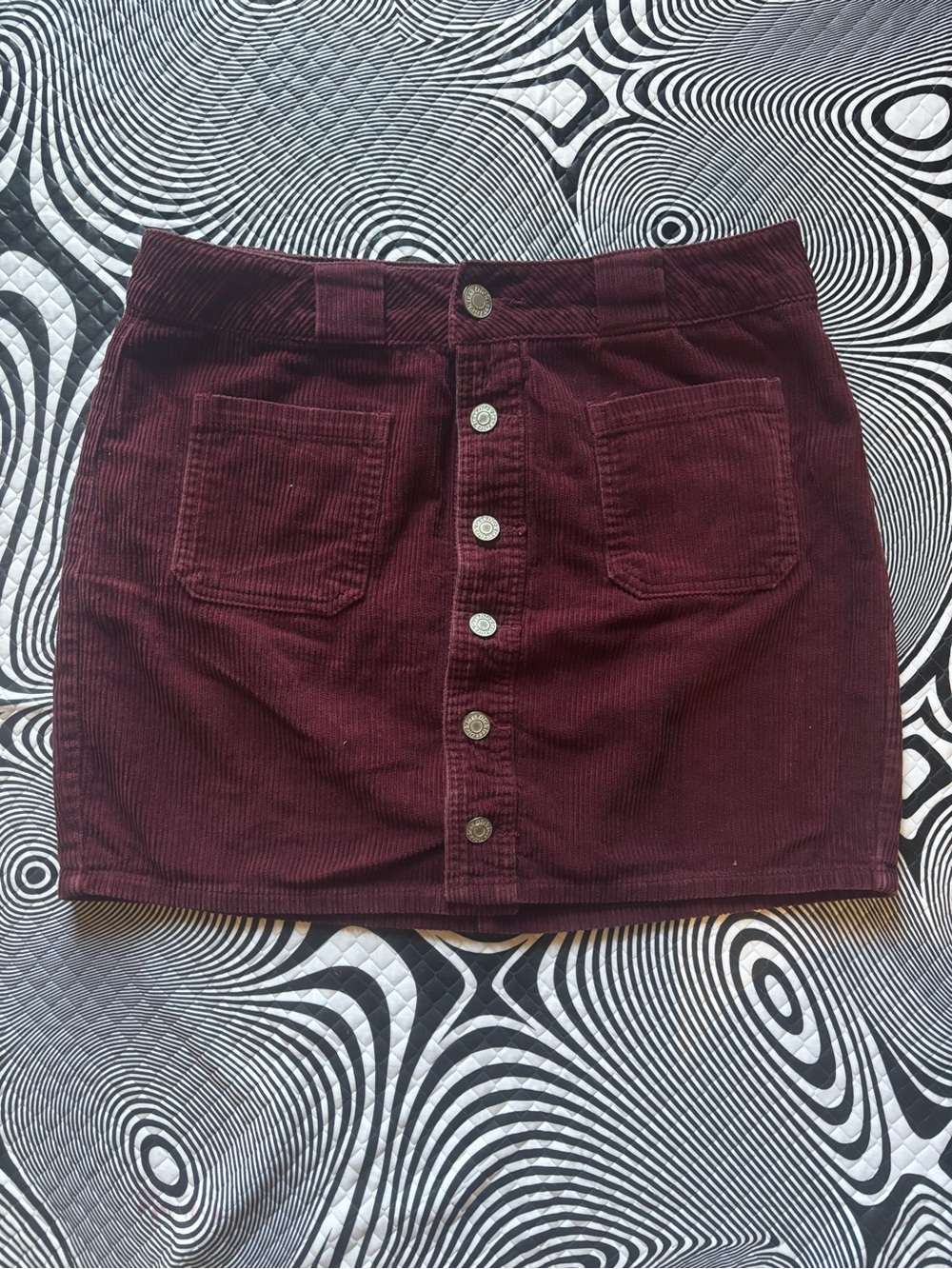 Dickies Burgundy Corduroy Button-Front Mini Skirt